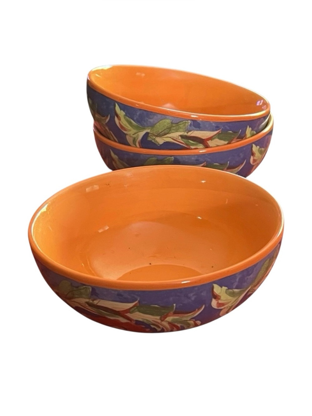 PFALTZGRAFF (3) Della Luna Fleur vibrant blue  and red floral Soup/Cereal Bowls.